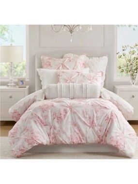 Elegant Full/Queen Pink Toile Floral Comforter ~ Reversible